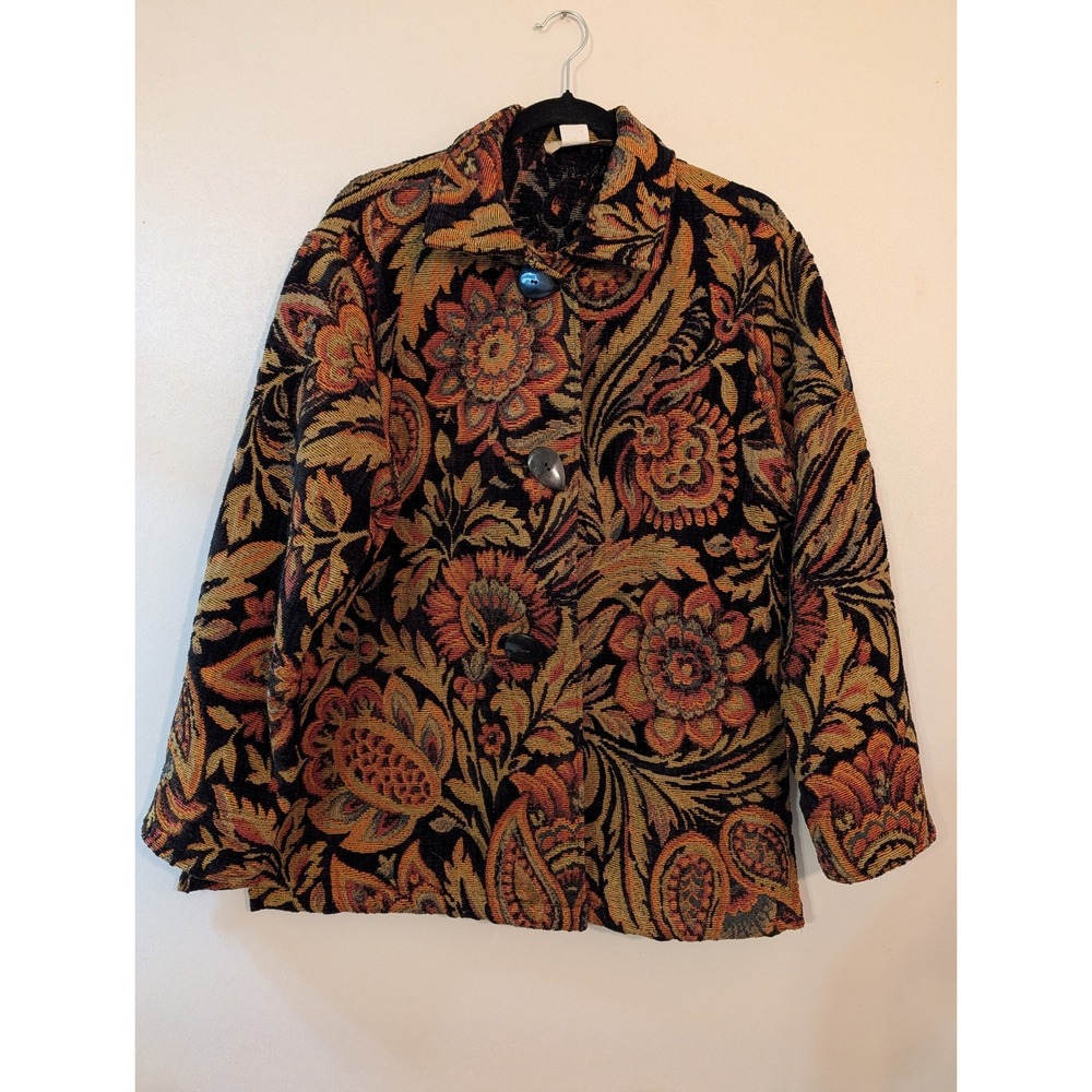 VTG Painted Pony Tapestry Jacket Women XL Floral Paisley Button Up Made in USA